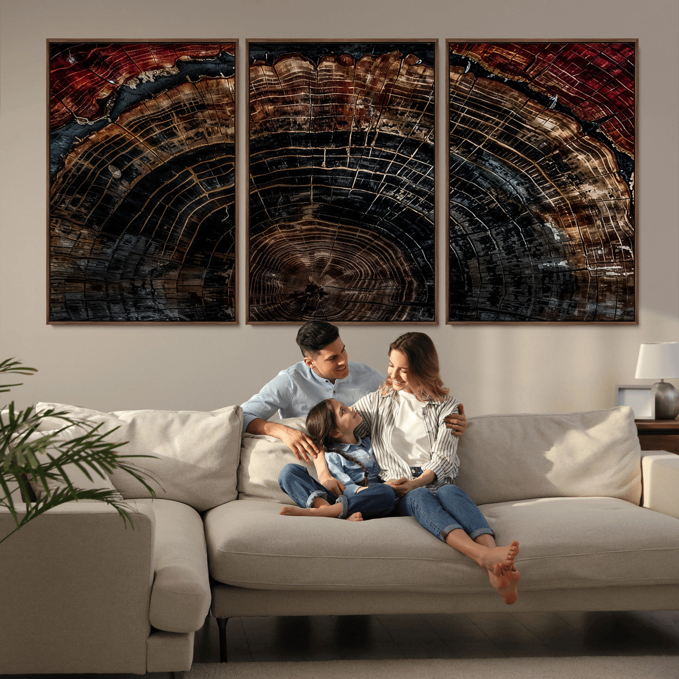 Dark Wood Ring Wall Art Canvas Print – Framed Abstract Tree