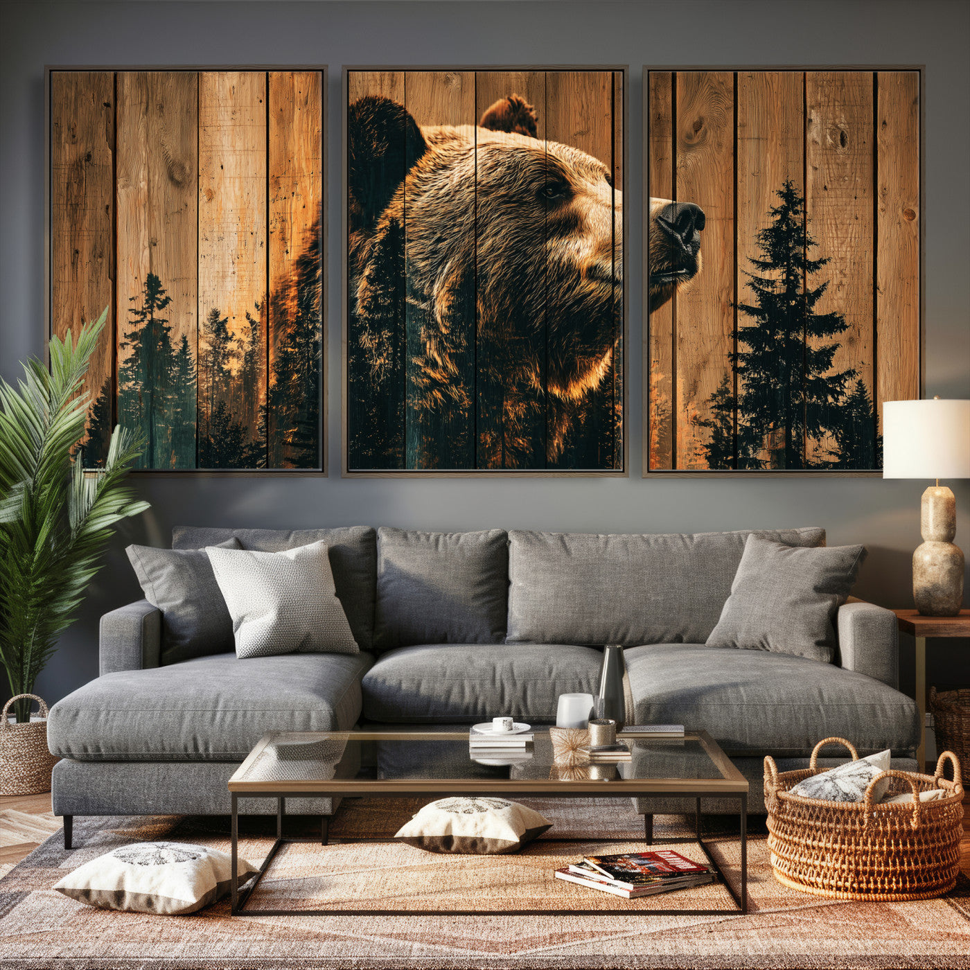Rustic Bear Wall Art Canvas Print – Woodland Wildlife