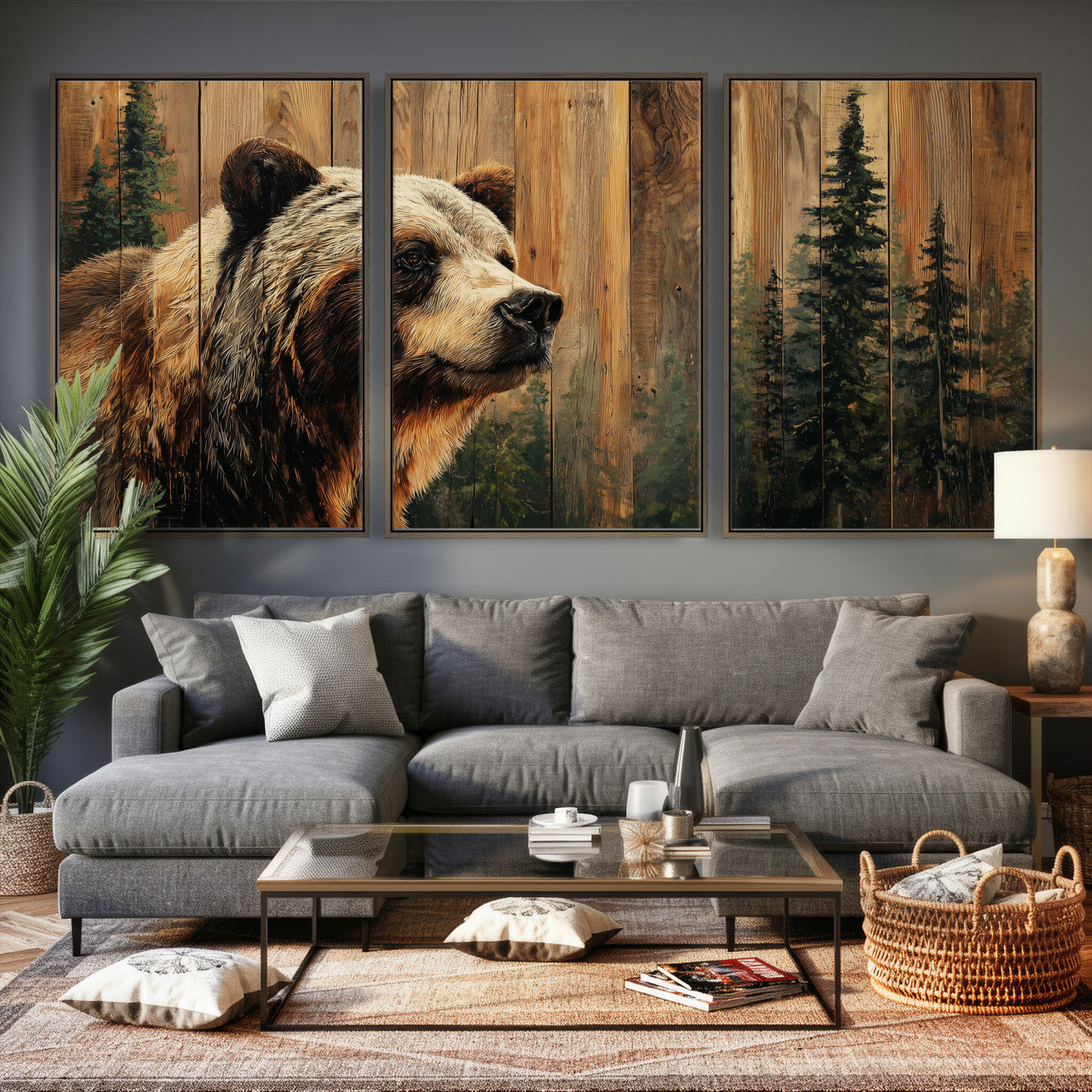 Grizzly Bear Wall Art Canvas Print, Rustic Wildlife Bear