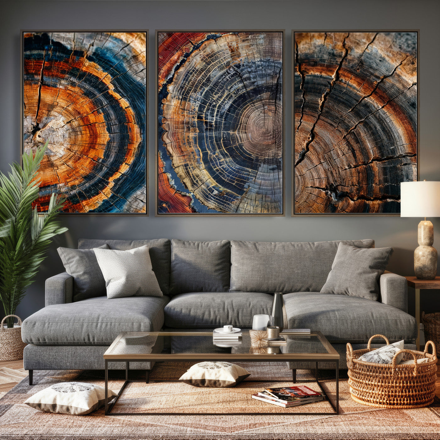 Tree Ring Triptych Canvas Wall Art — Set of 3 Wood Grain