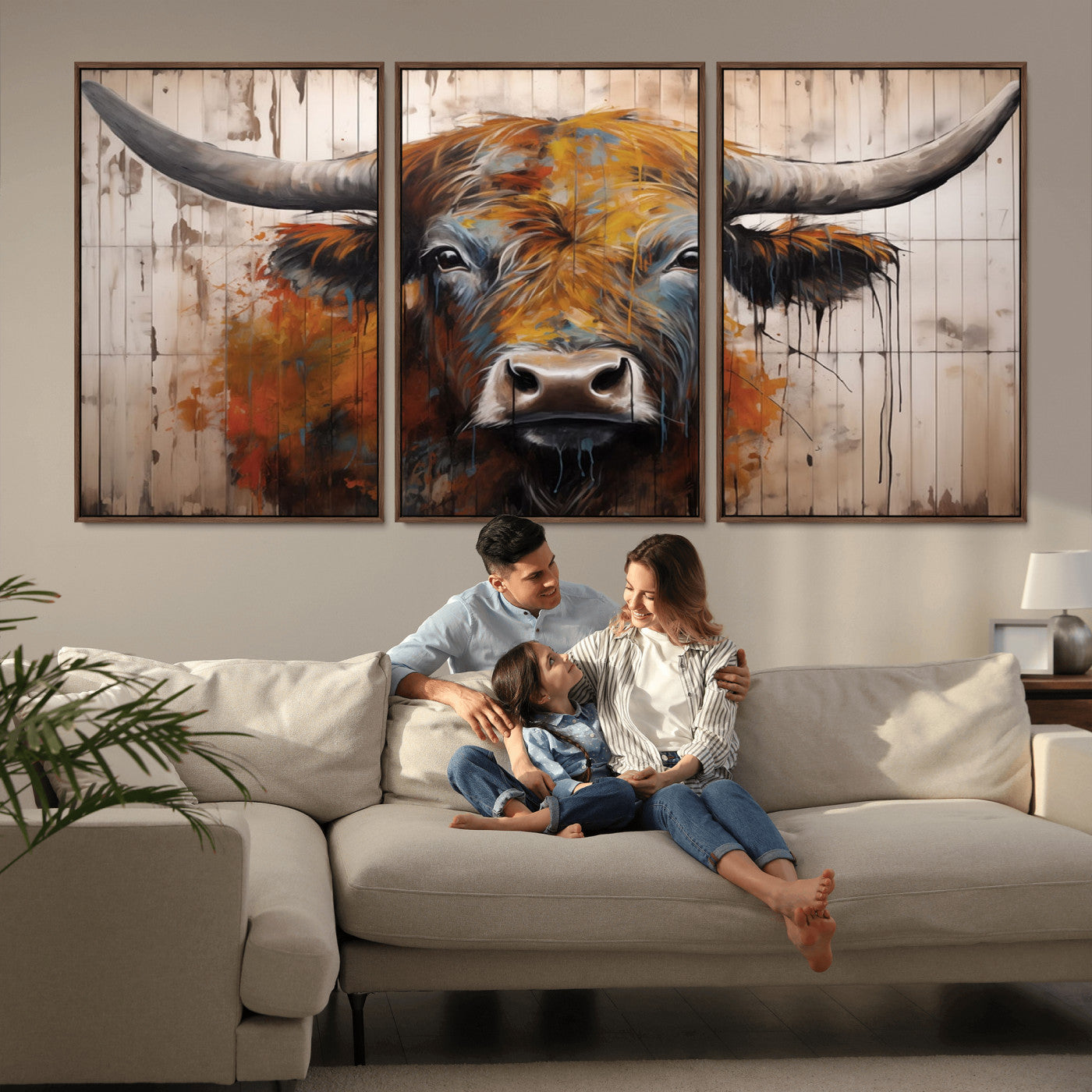 Scottish Highland Cow Cattle Art Print on Wood Style