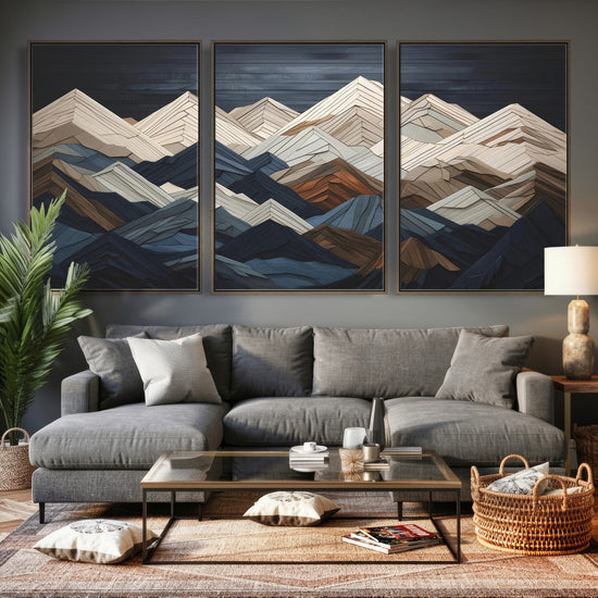 Wood Mountain Wall Art | Mountain Canvas Print Wood Decor |