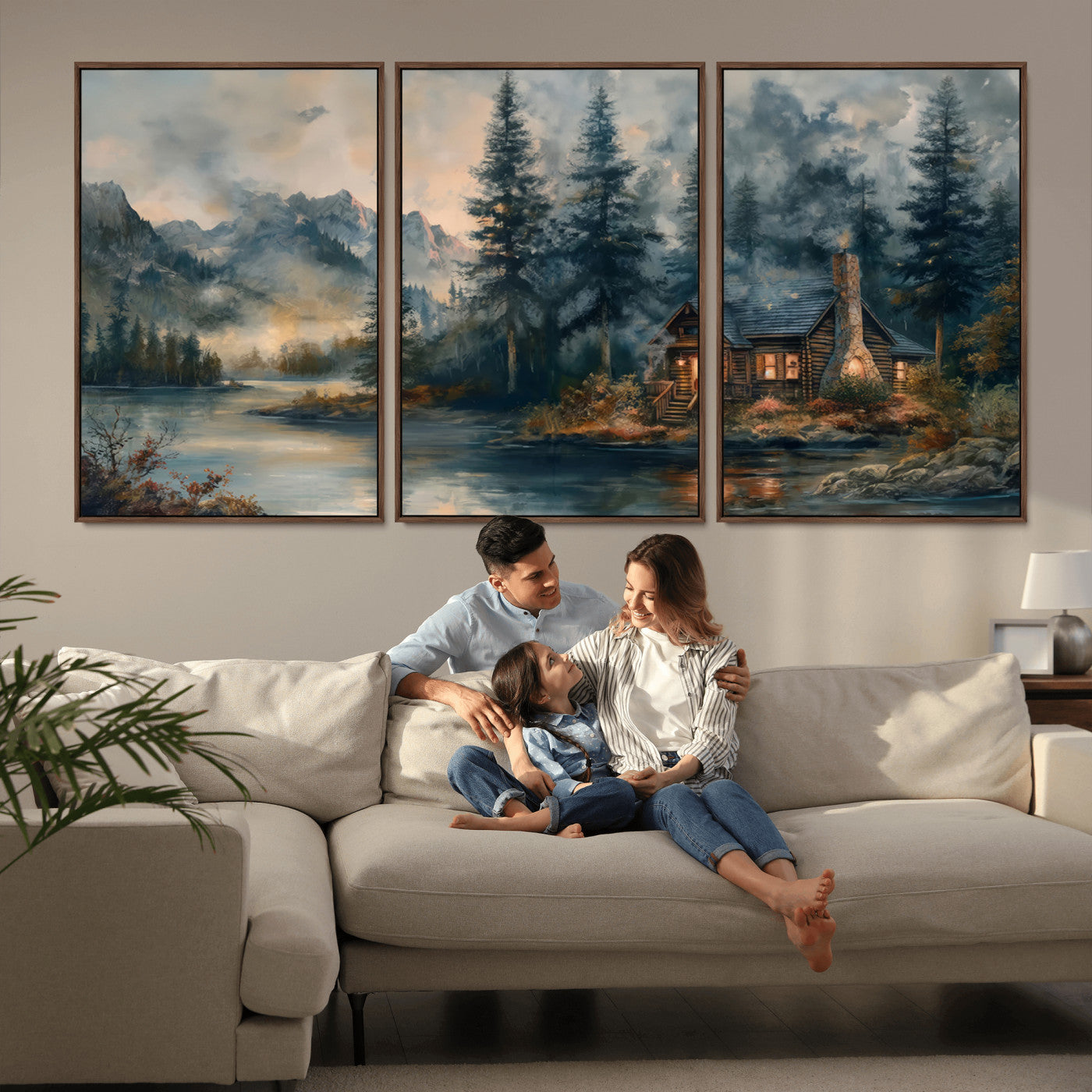 Rustic Cabin Woods Wall Art Print | Lake in a Forest Canvas