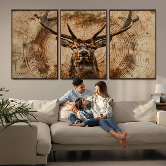 Wood Abstract Deer Wall Art | Rustic Wildlife Canvas Print |