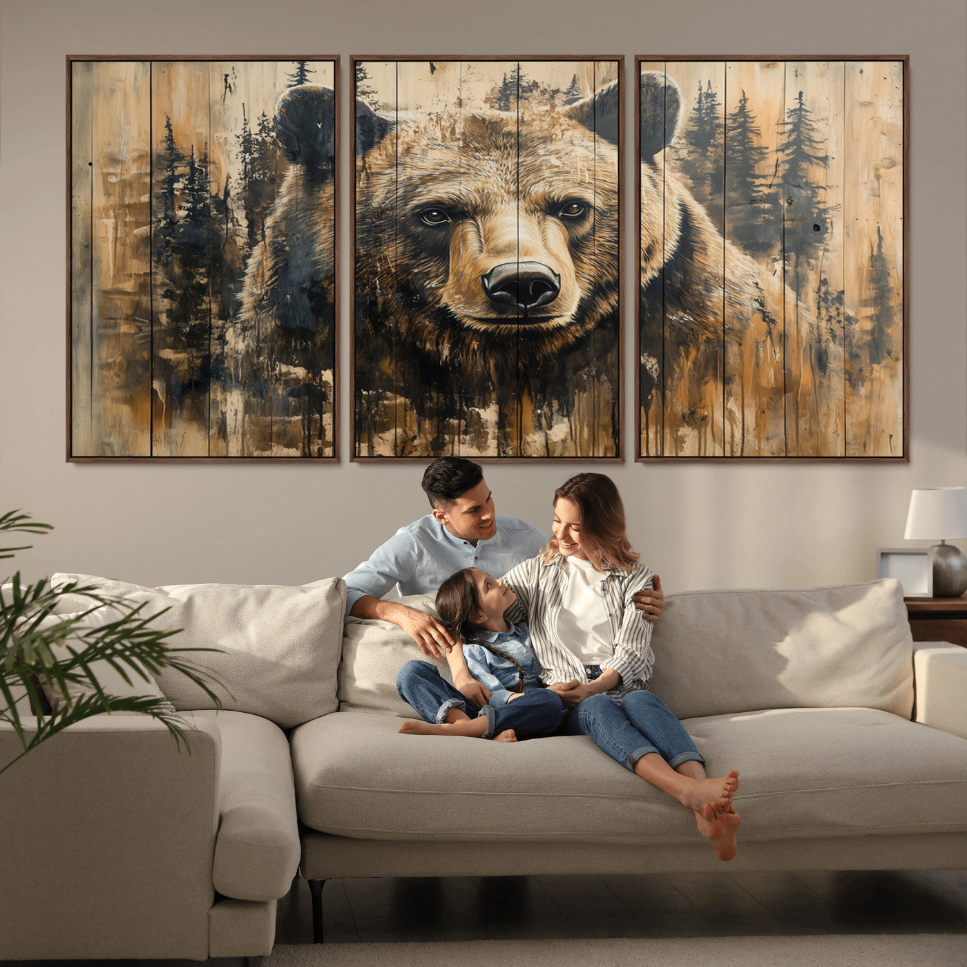 Majestic Grizzly 399 Bear Wall Art | 3-Panel Rustic Canvas
