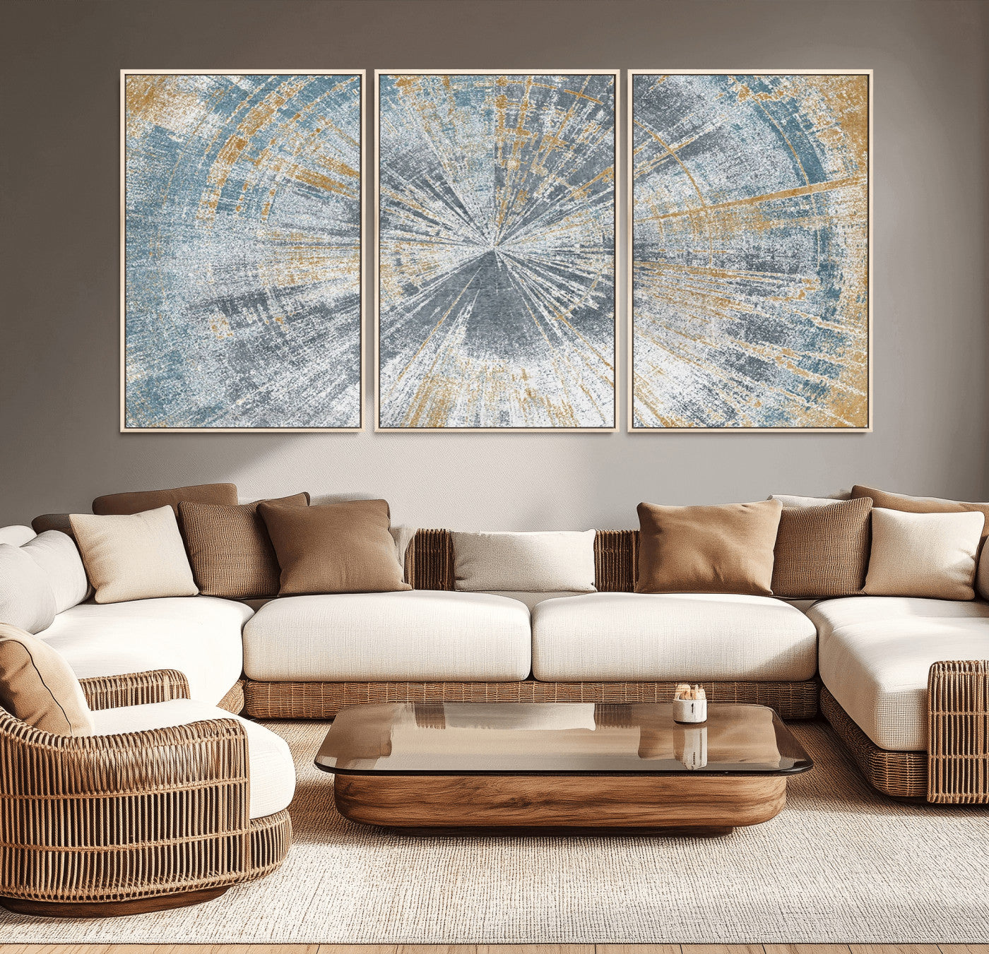 Radiant Abstract Wood Rings Canvas Art – Modern Triptych