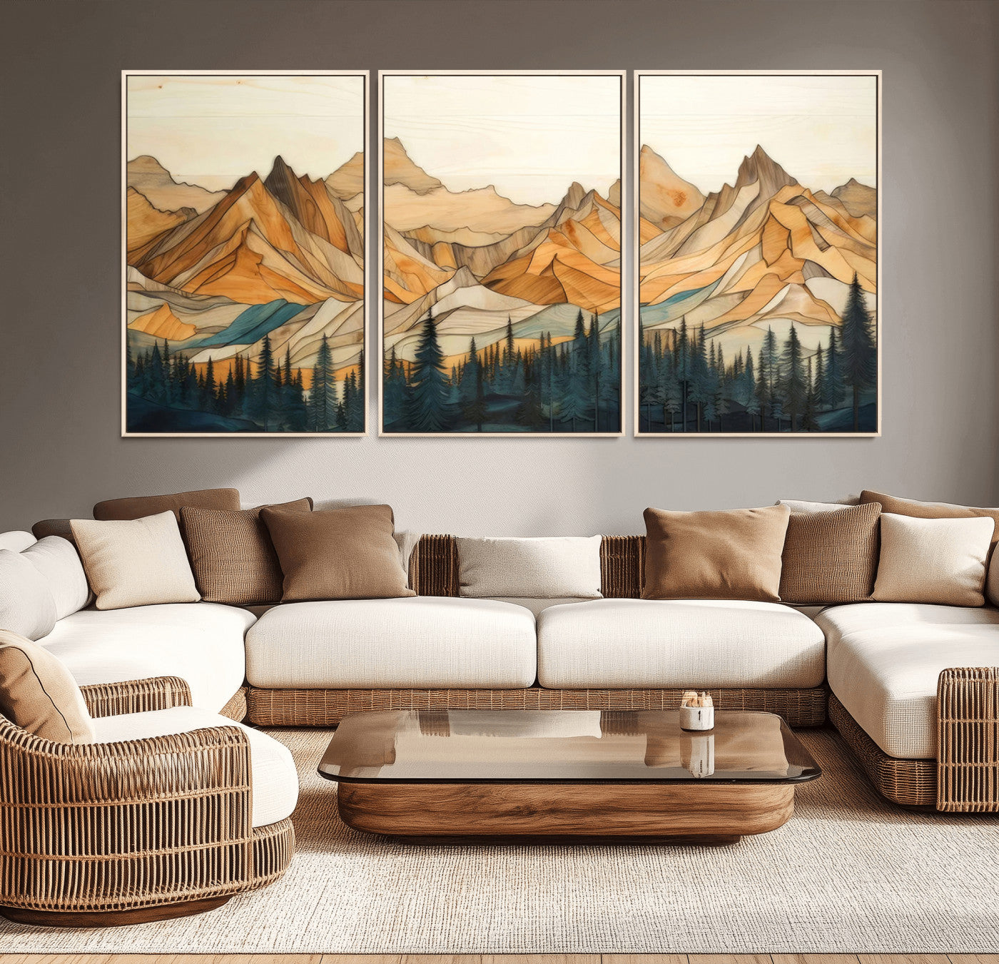 Rustic Wood Mountain Wall Art Print | Triptych Giclee Print