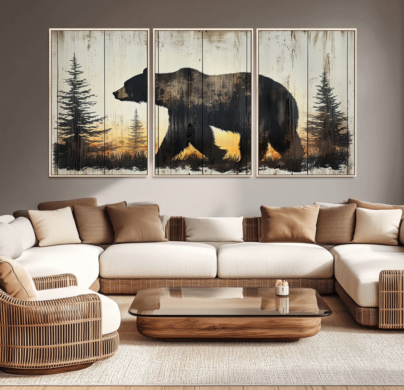 Vintage Bear Wall Art Canvas Print for Farmhouse - Mountain