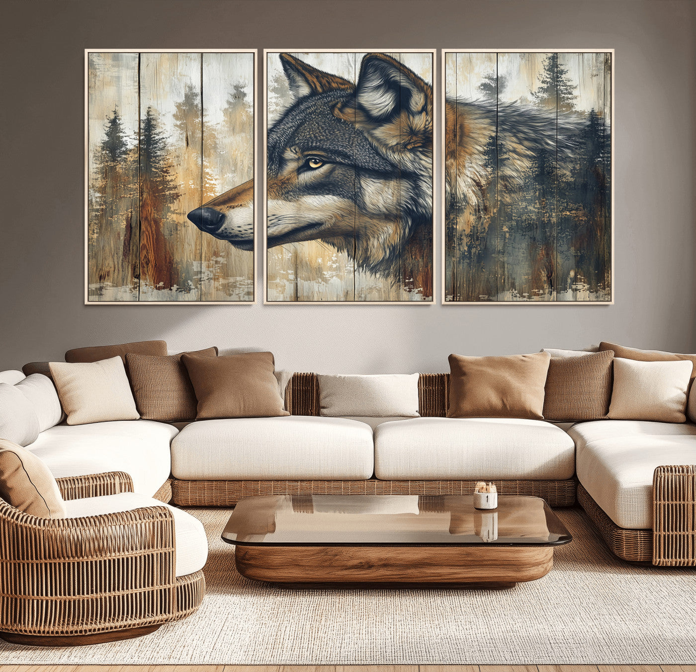 Rustic Wolf Wall Art Canvas Print – Vintage Woodland
