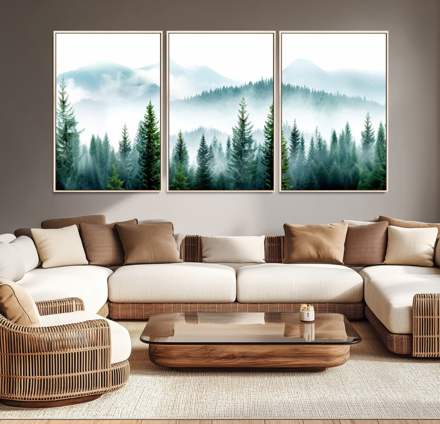 Pine Forest Wall Art Canvas Print – Misty Mountains Foggy