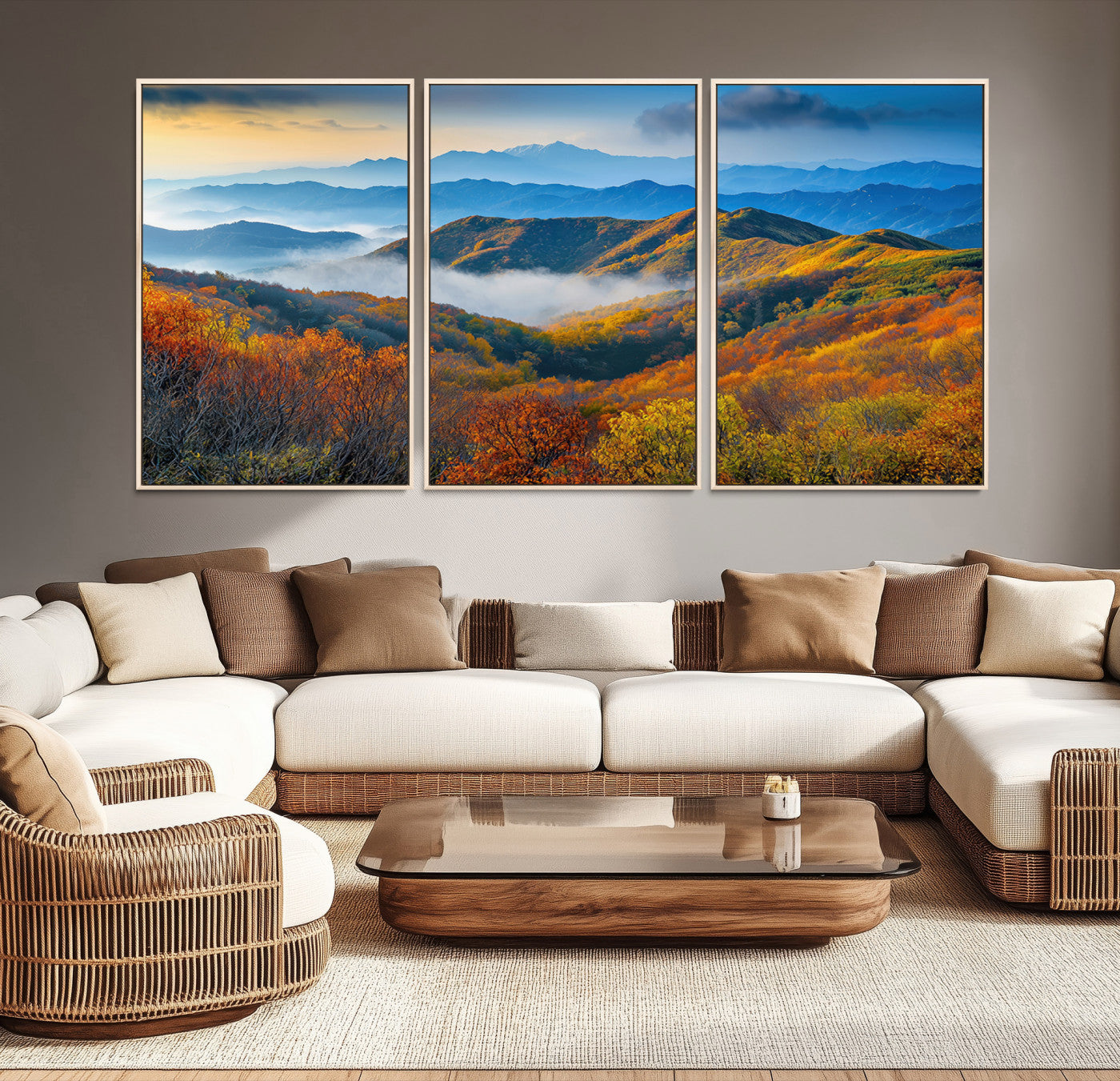 Autumn Mountains Wall Art Canvas Print – Foggy Peaks