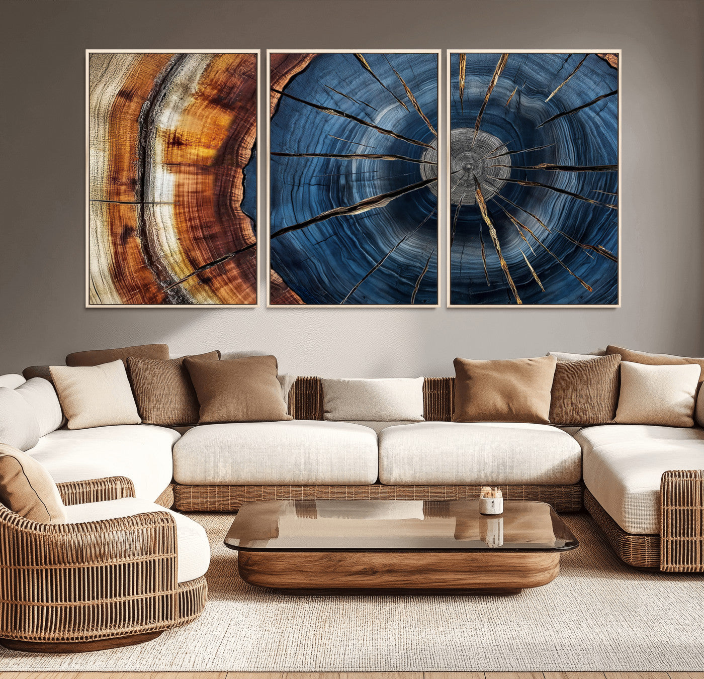Framed Abstract Tree Ring Wall Art Print Natural Rustic Wood
