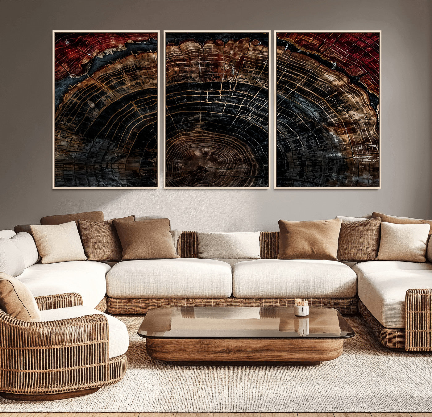 Dark Wood Ring Wall Art Canvas Print – Framed Abstract Tree