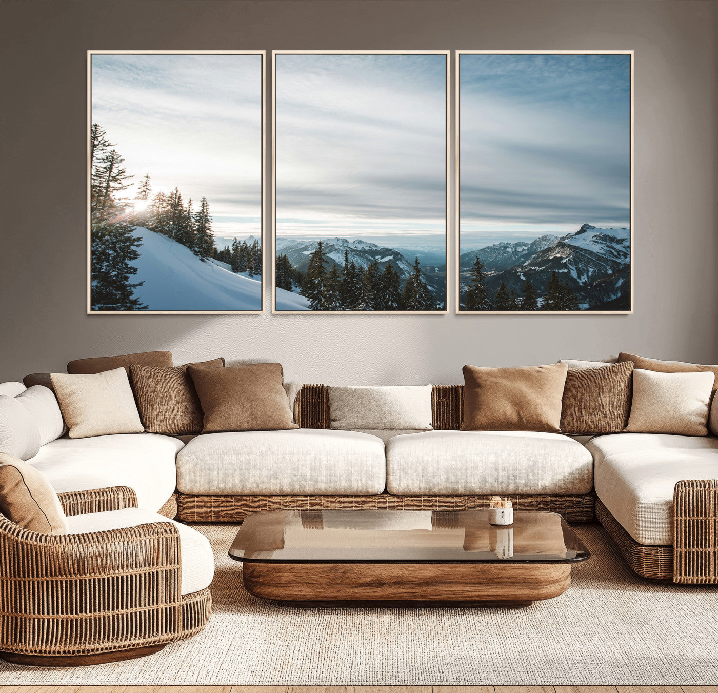 Snowy Mountains Wall Art Canvas Print – Framed Alpine