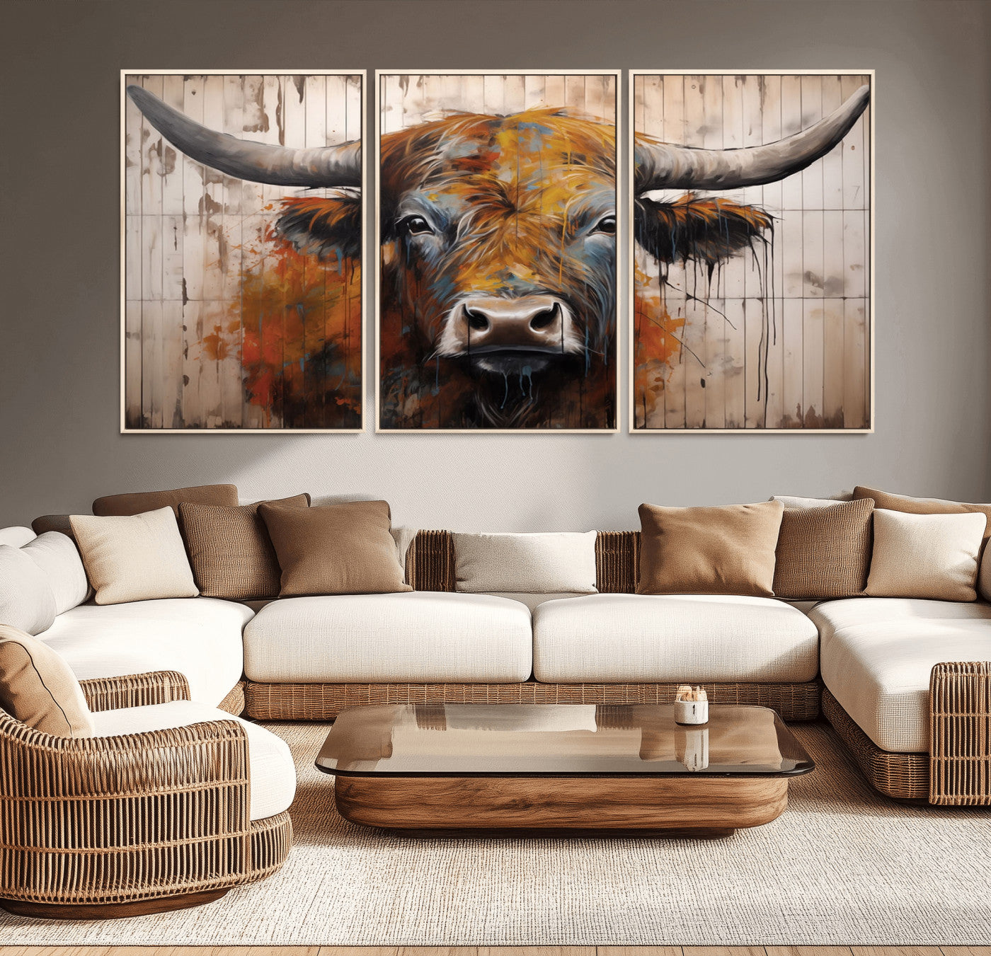 Scottish Highland Cow Cattle Art Print on Wood Style