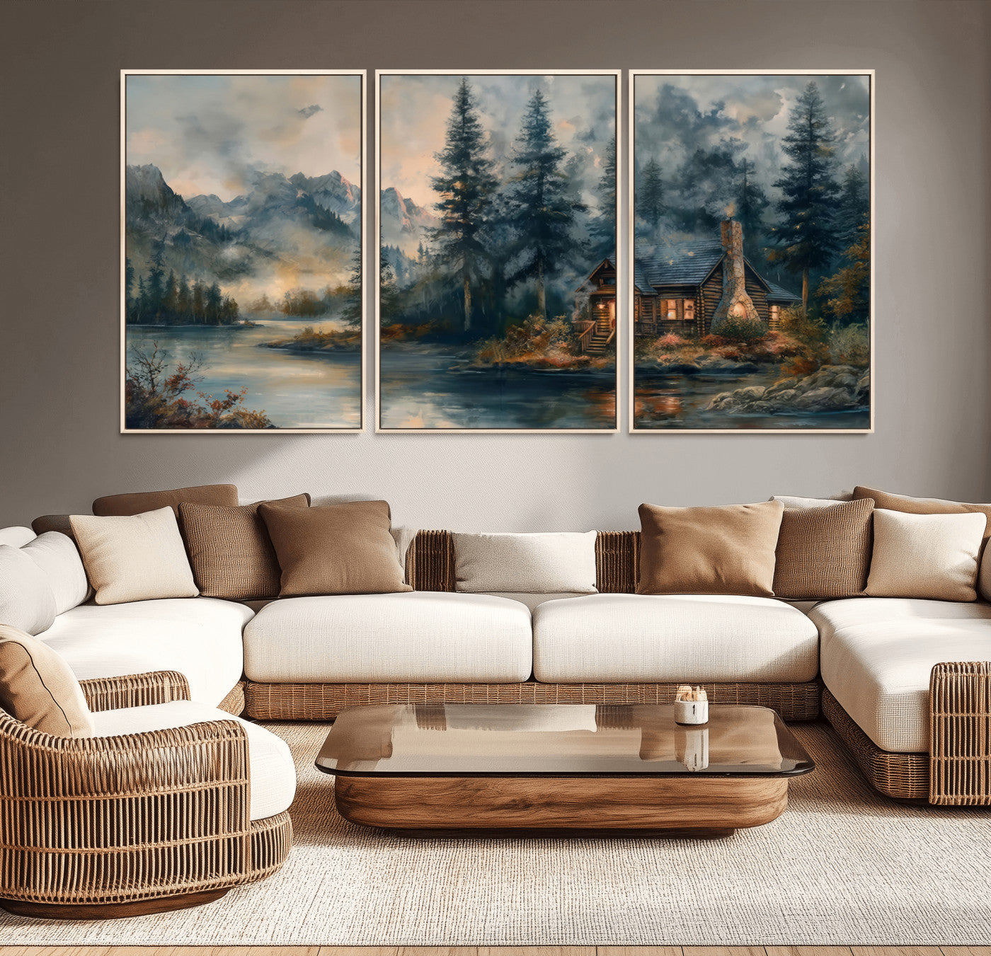 Rustic Cabin Woods Wall Art Print | Lake in a Forest Canvas