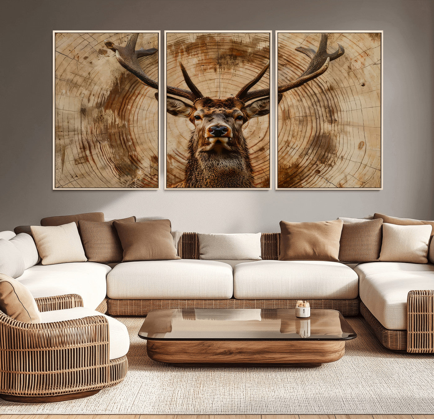 Wood Abstract Deer Wall Art | Rustic Wildlife Canvas Print |