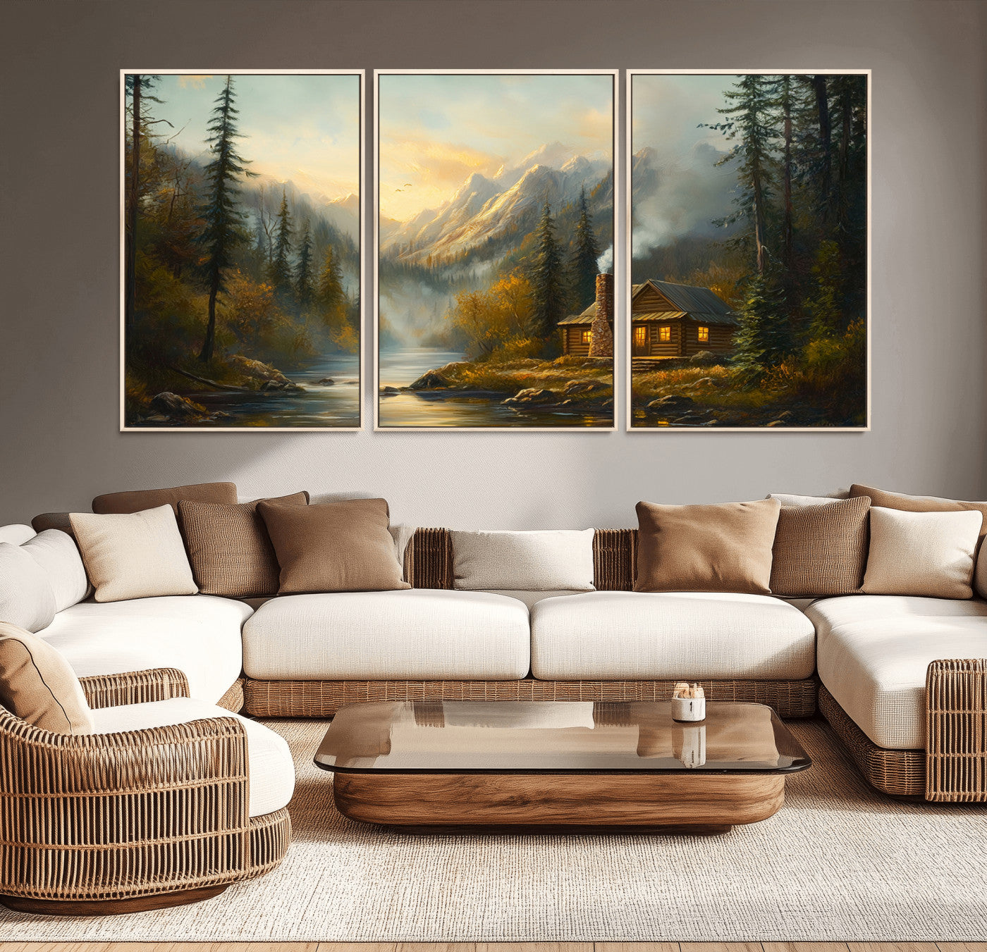 Wood Cabin Retreat Mountain at Sunset Wall Art Print -