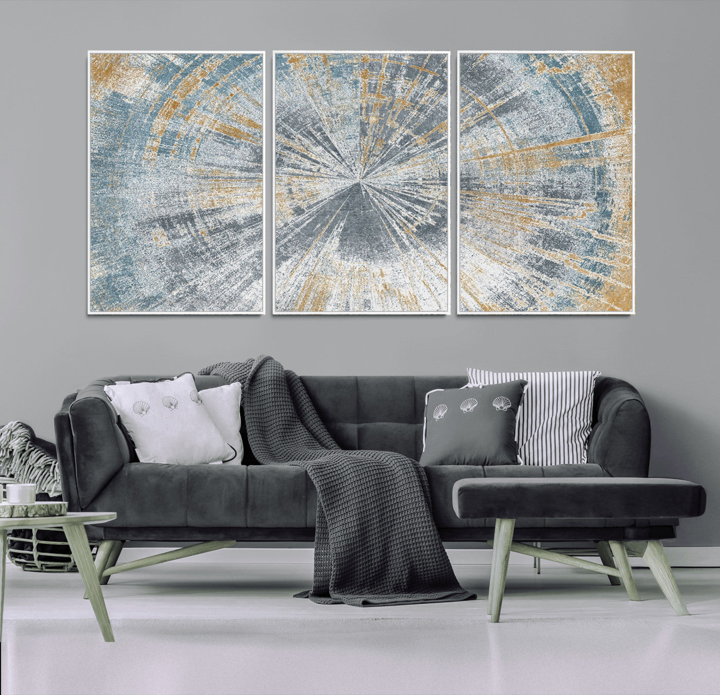 Radiant Abstract Wood Rings Canvas Art – Modern Triptych