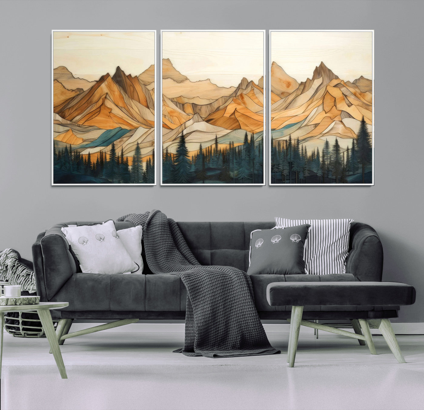 Rustic Wood Mountain Wall Art Print | Triptych Giclee Print
