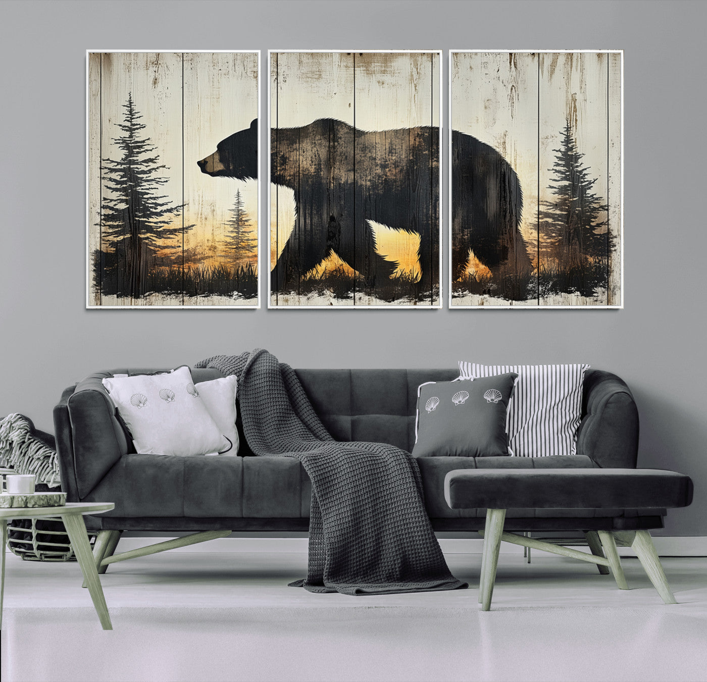 Vintage Bear Wall Art Canvas Print for Farmhouse - Mountain