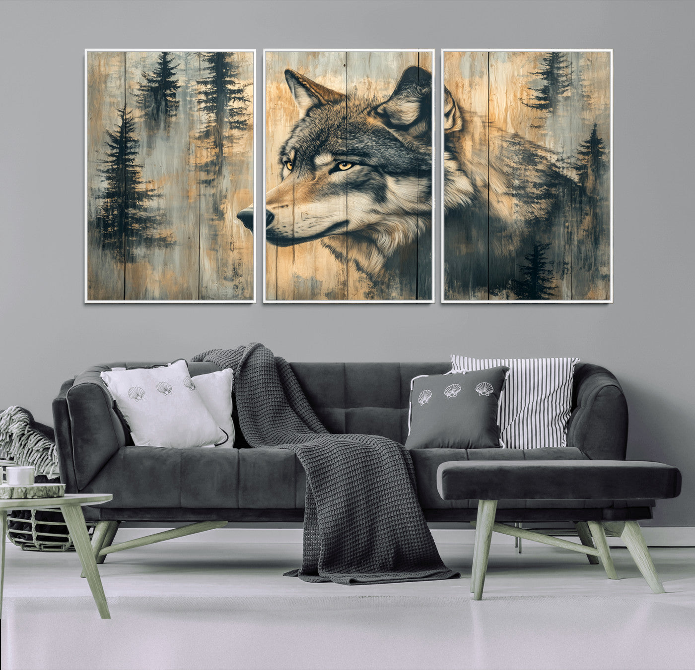 Wood Style Rustic Wolf Wall Art Canvas Print, Vintage