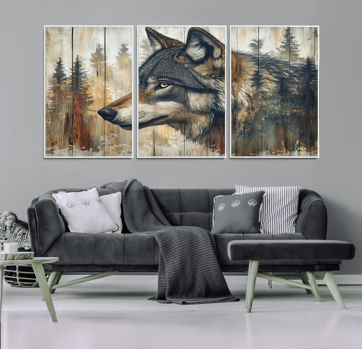 Rustic Wolf Wall Art Canvas Print – Vintage Woodland