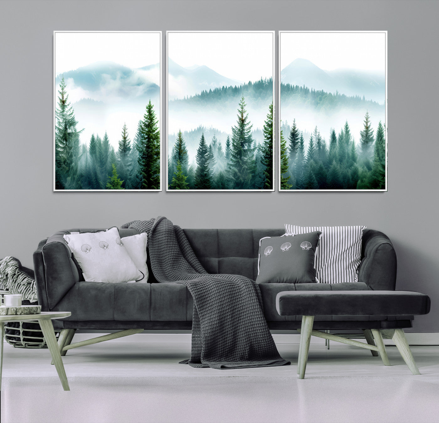 Pine Forest Wall Art Canvas Print – Misty Mountains Foggy