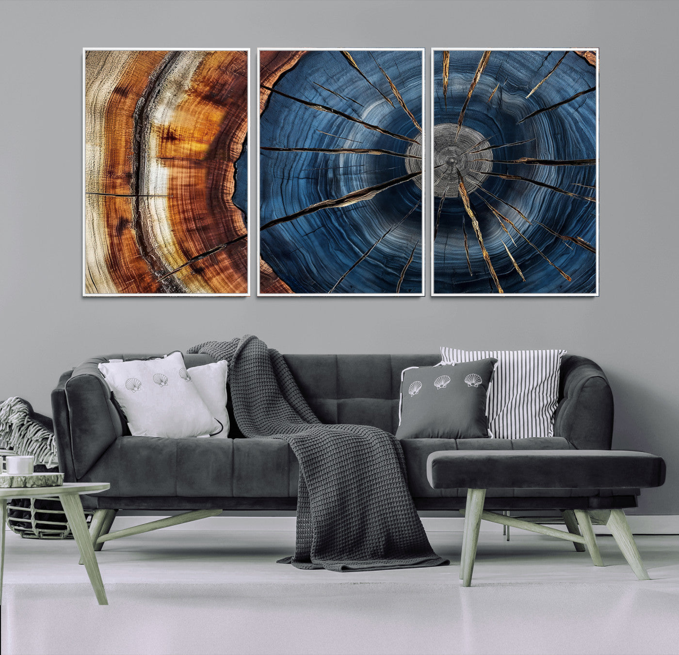 Framed Abstract Tree Ring Wall Art Print Natural Rustic Wood