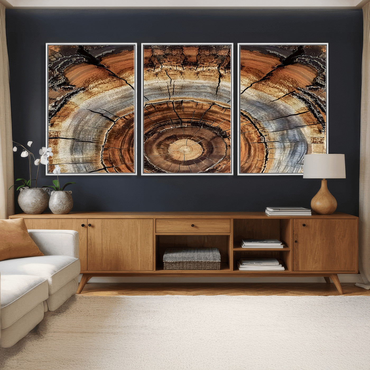 Tree Rings Wall Art Canvas Print – Rustic Wood Texture
