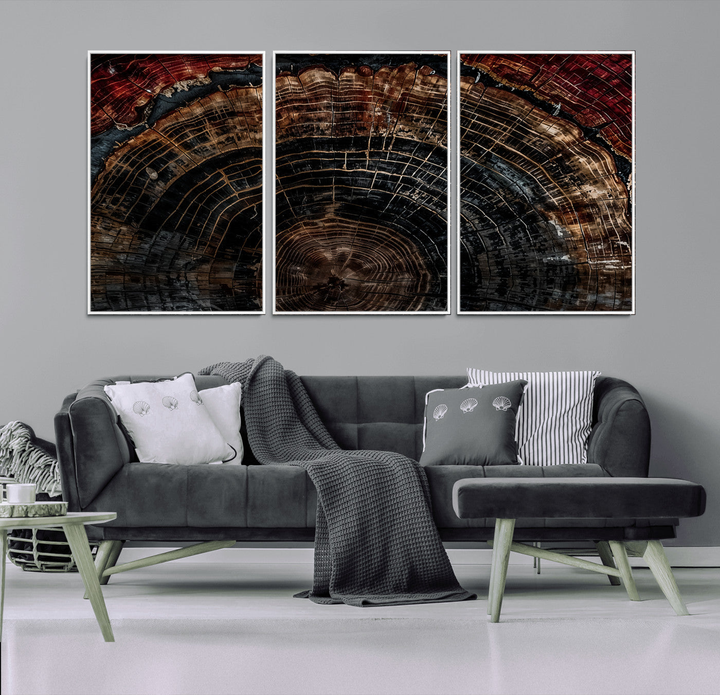 Dark Wood Ring Wall Art Canvas Print – Framed Abstract Tree