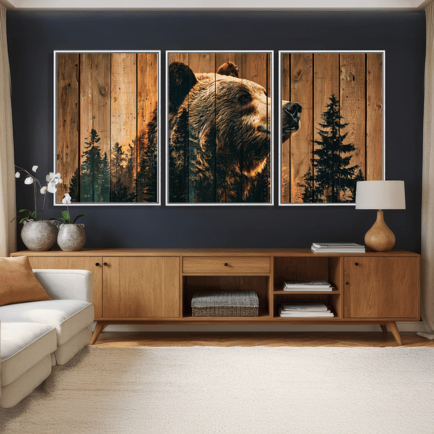 Rustic Bear Wall Art Canvas Print – Woodland Wildlife