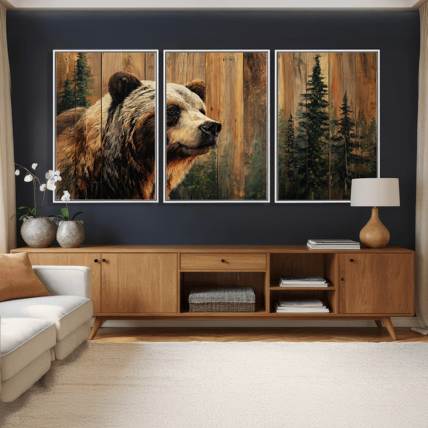Grizzly Bear Wall Art Canvas Print, Rustic Wildlife Bear