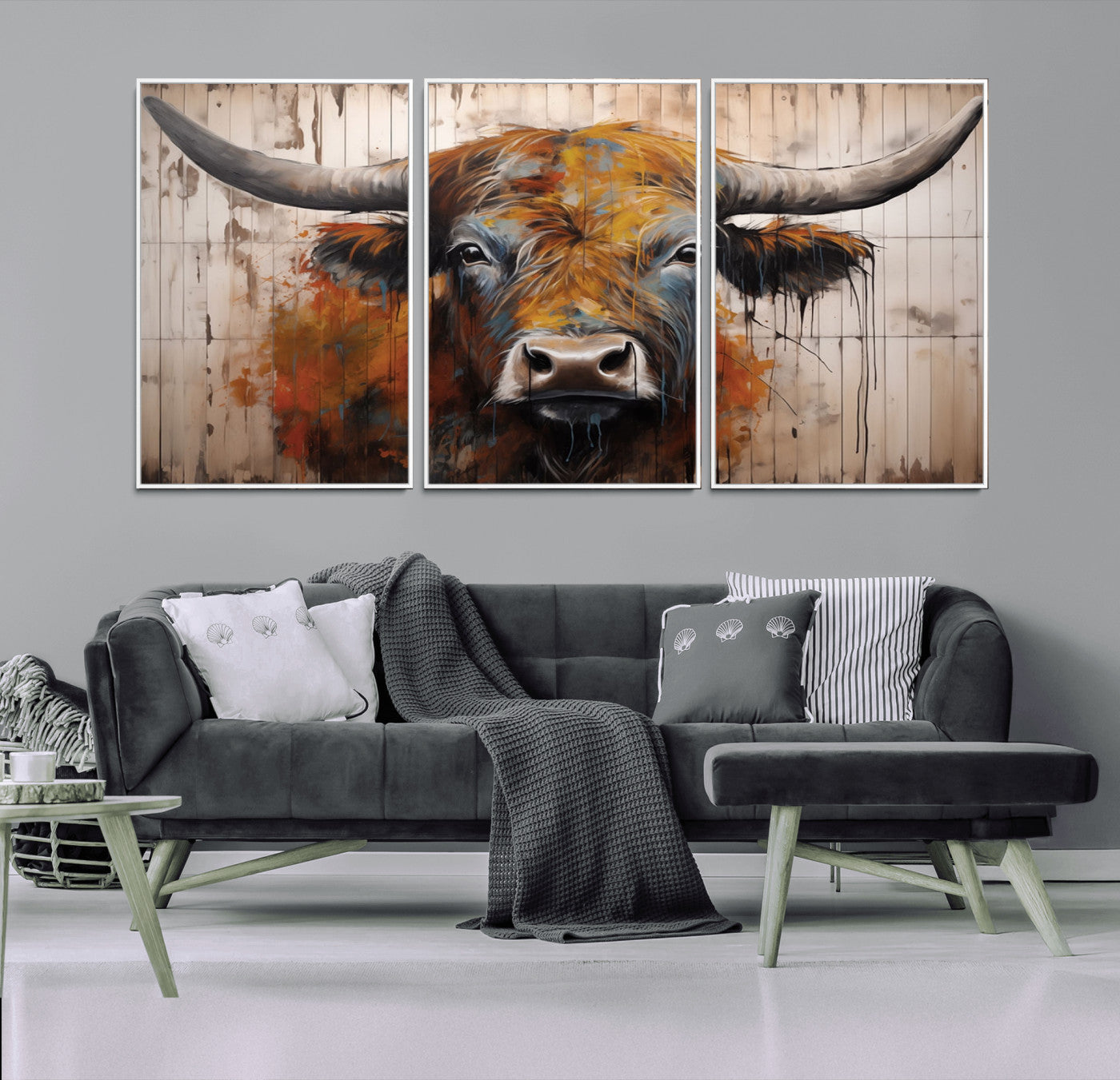 Scottish Highland Cow Cattle Art Print on Wood Style