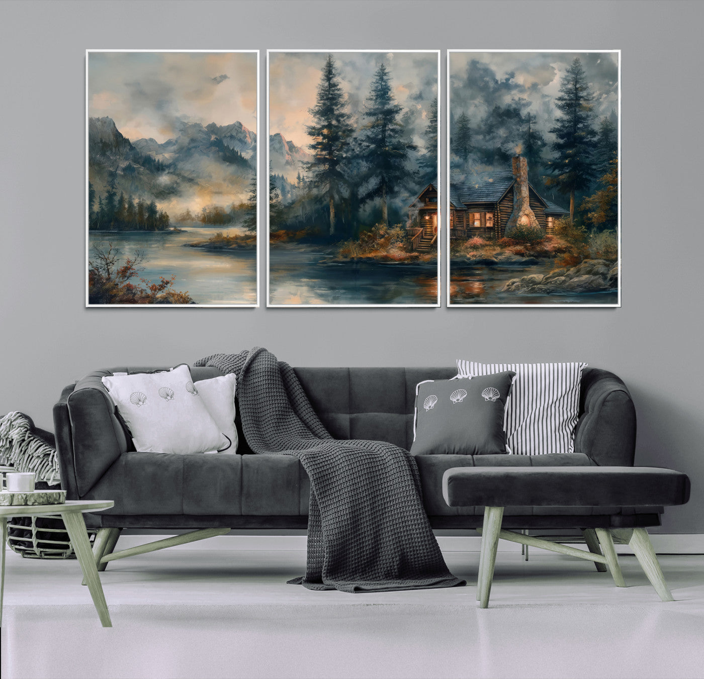 Rustic Cabin Woods Wall Art Print | Lake in a Forest Canvas