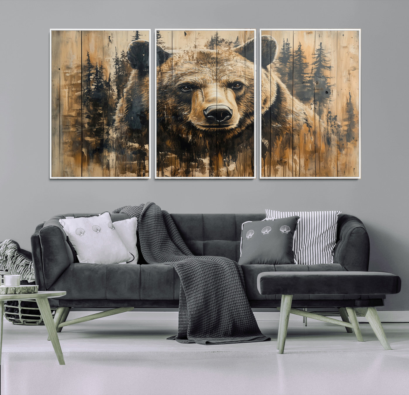 Majestic Grizzly 399 Bear Wall Art | 3-Panel Rustic Canvas