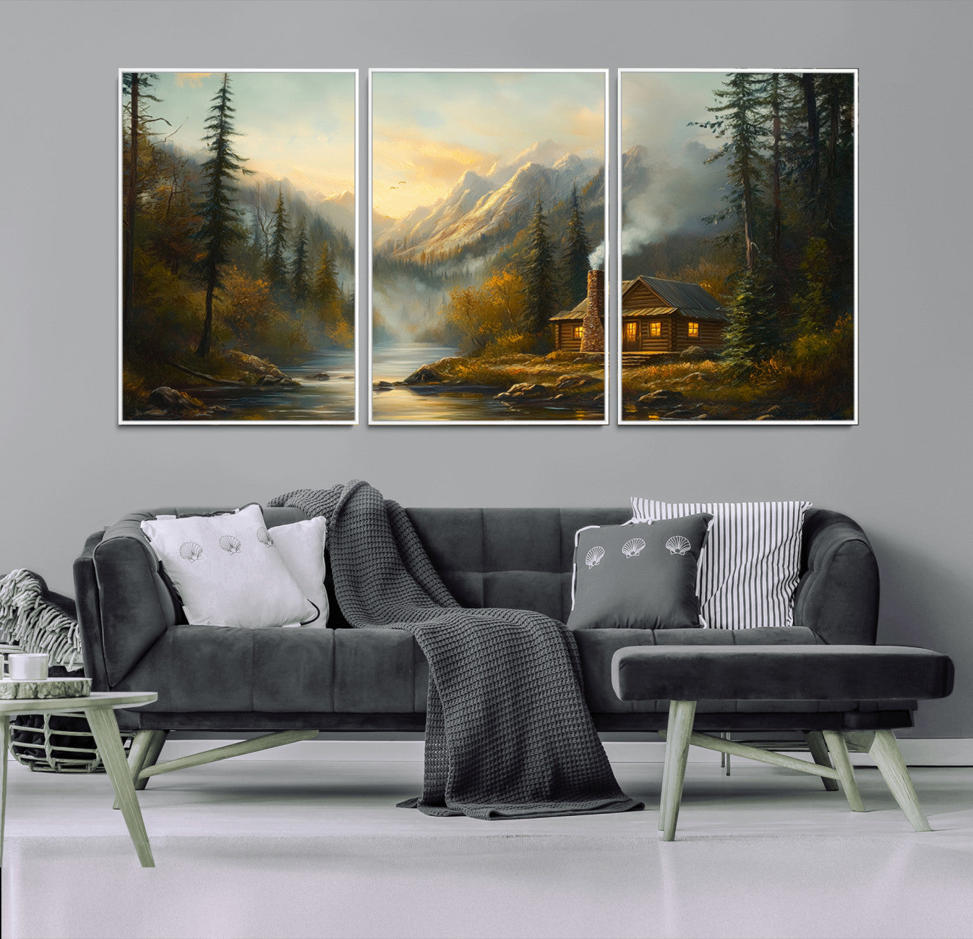 Wood Cabin Retreat Mountain at Sunset Wall Art Print -
