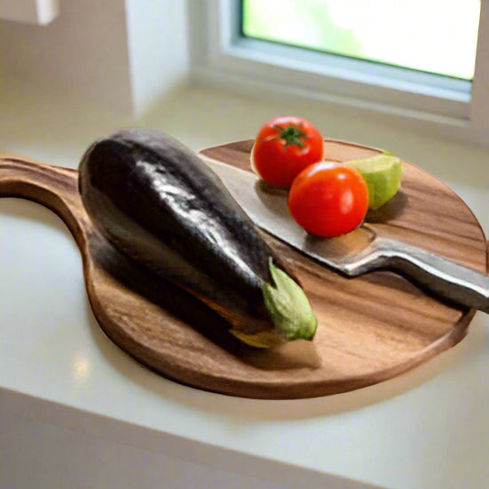 Acacia Wood Cutting / Charcuterie Board - Round, serving board for appetizers, gatherings, housewarming and wedding gifts