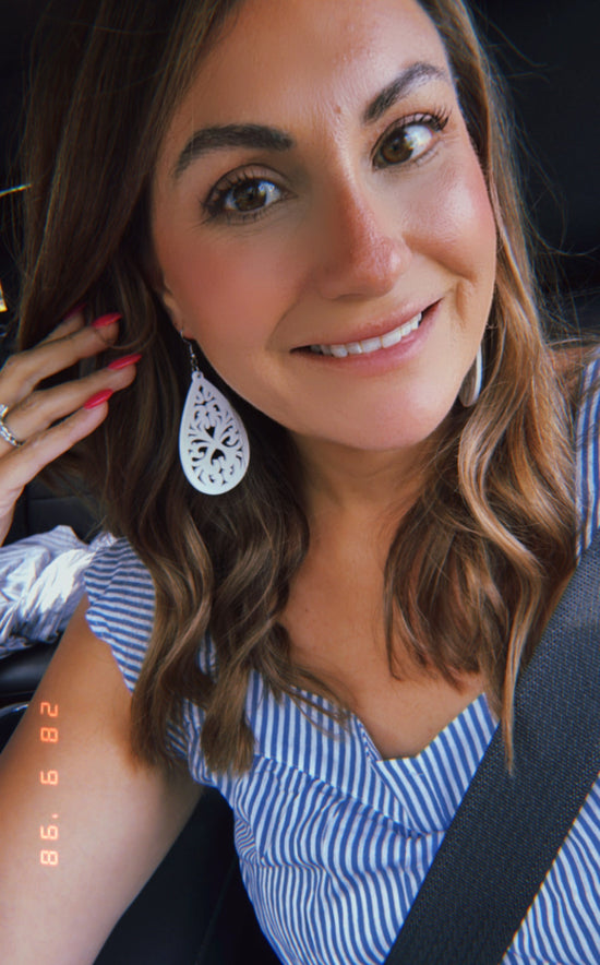 Beautiful White Wood Laser Cut Drop Earrings
