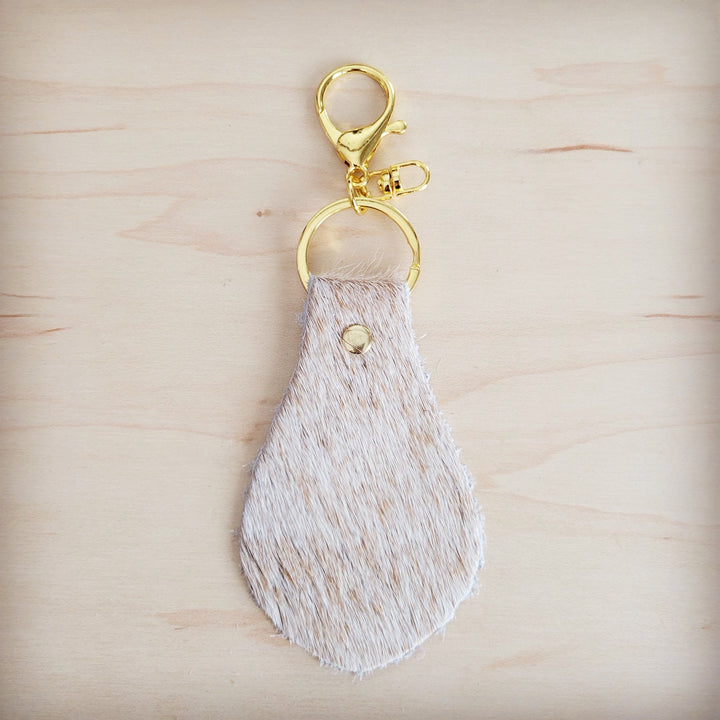 **Hair-on-Hide Leather Key Chain - Light Tan 703j