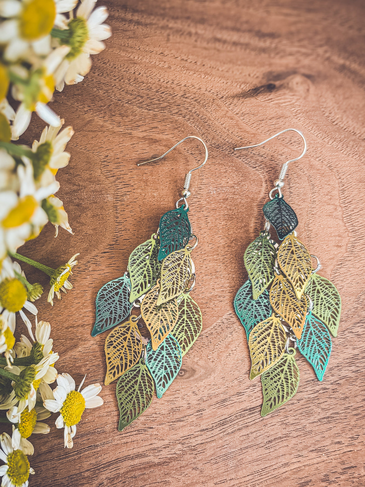 Beautiful Green Leaf Chandelier Earrings