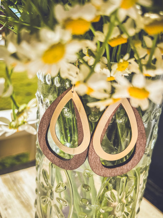 Beautiful Wood and Gold Drop Earrings