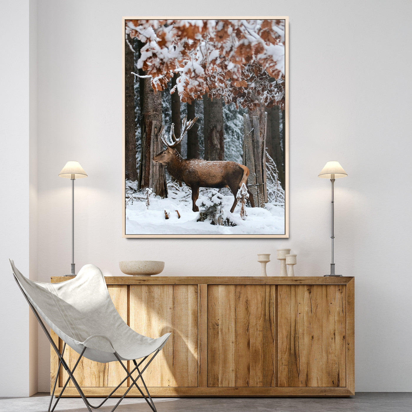 Winter Deer Landscape Wall Art Canvas Print – Serene Snowy