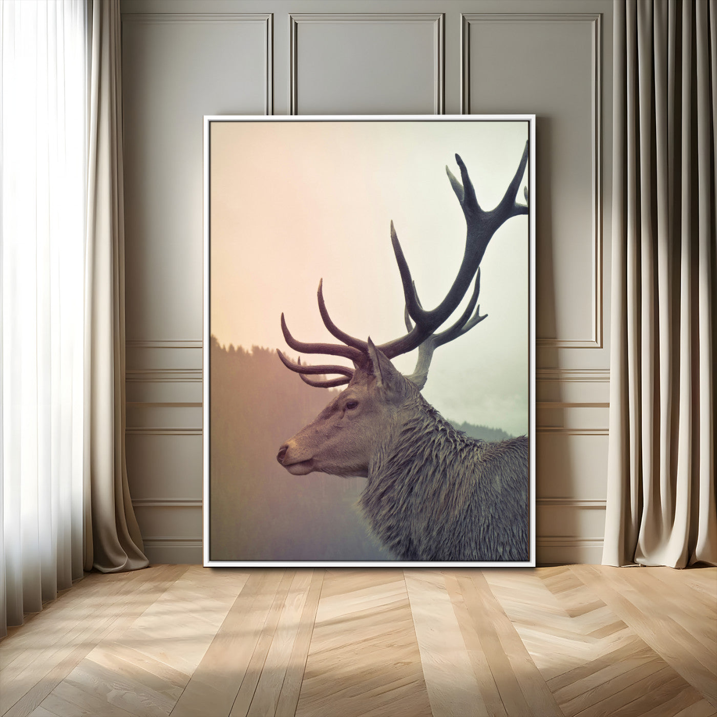 Deer Canvas Wall Art Print – Framed Woodland Animal Rustic