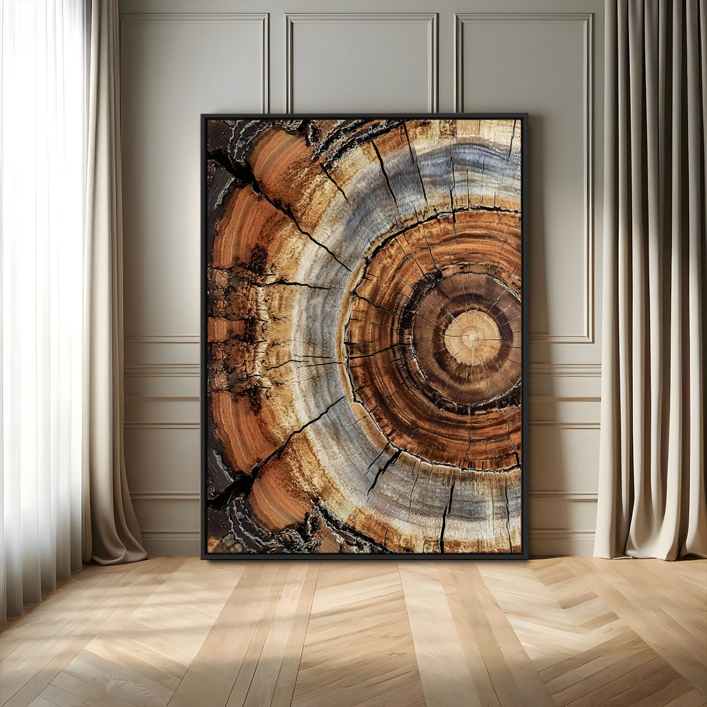 Tree Rings Wall Art Canvas Print – Rustic Wood Texture