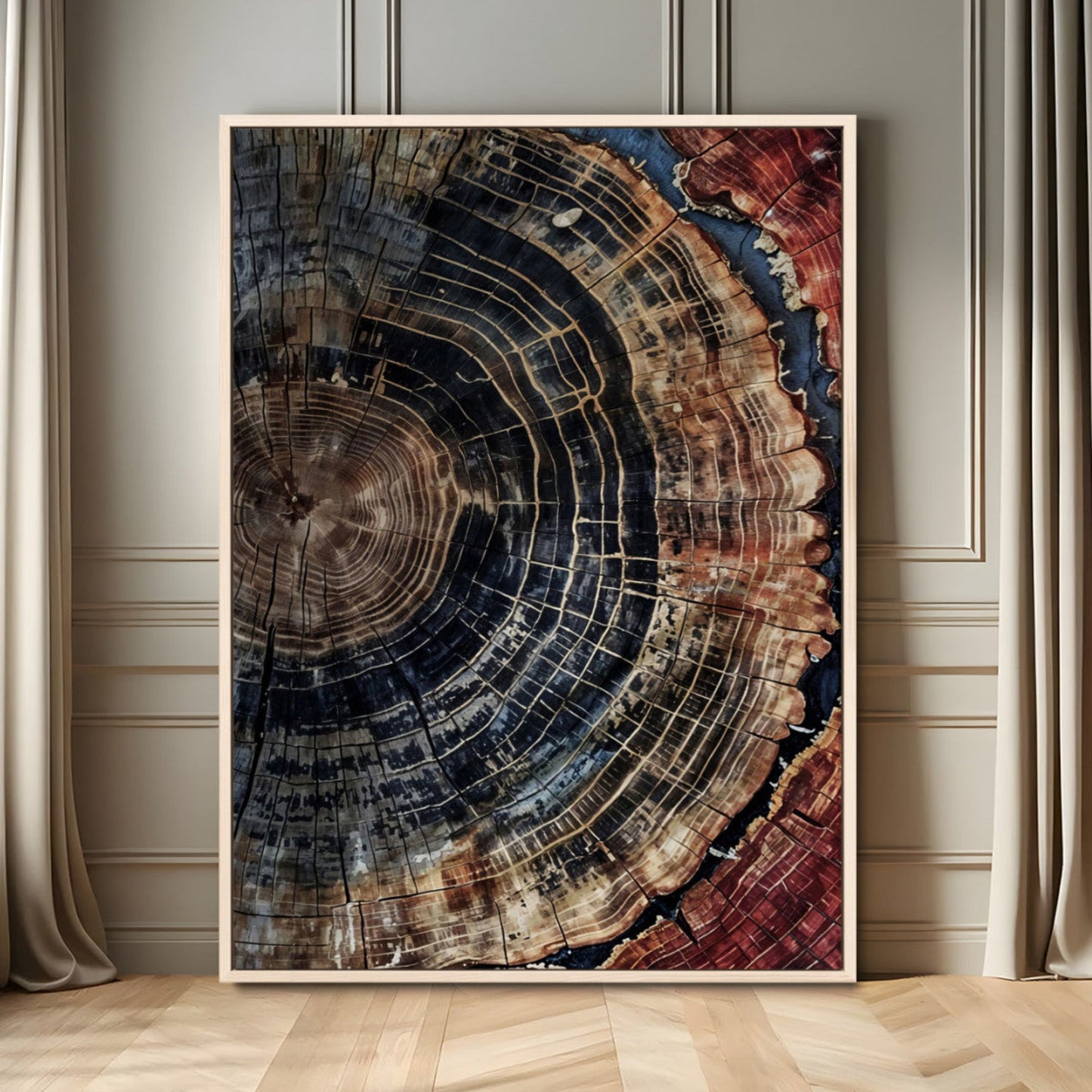 Tree Rings Wall Art Canvas Print – Framed Rustic Wood Scene