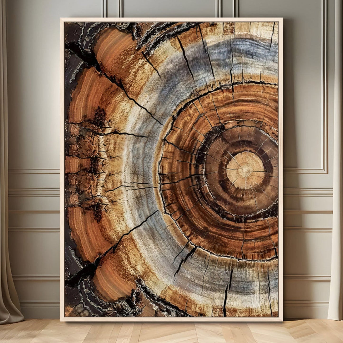 Tree Rings Wall Art Canvas Print – Rustic Wood Texture