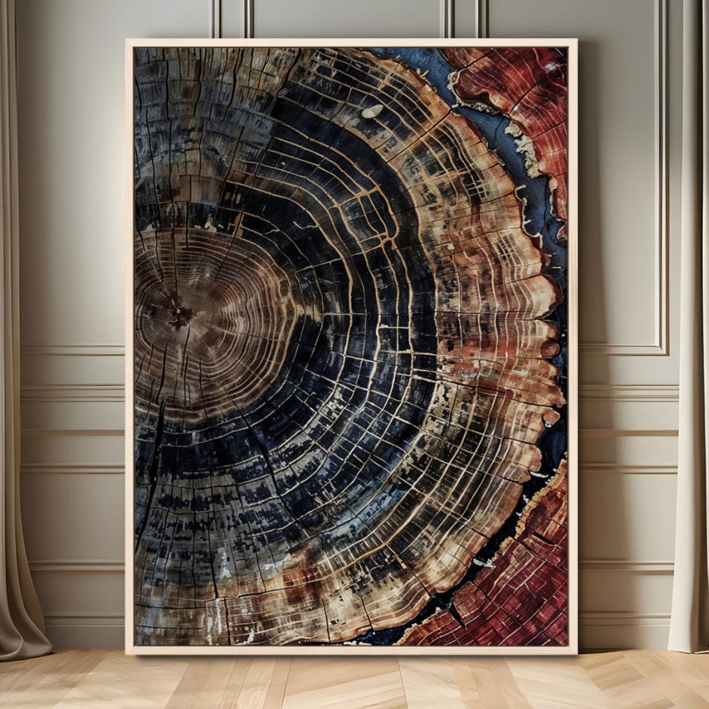 Tree Rings Wall Art Canvas Print – Framed Rustic Wood Grain