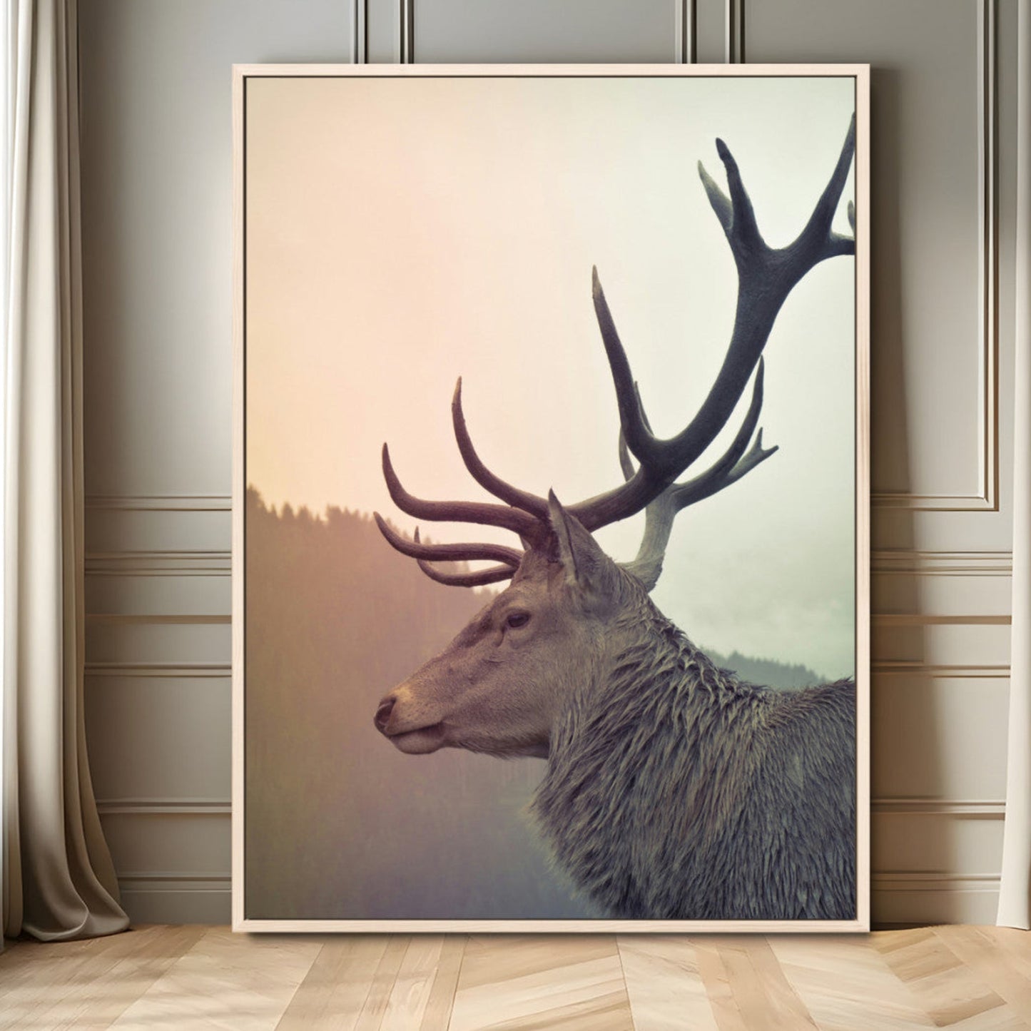 Deer Canvas Wall Art Print – Framed Woodland Animal Rustic