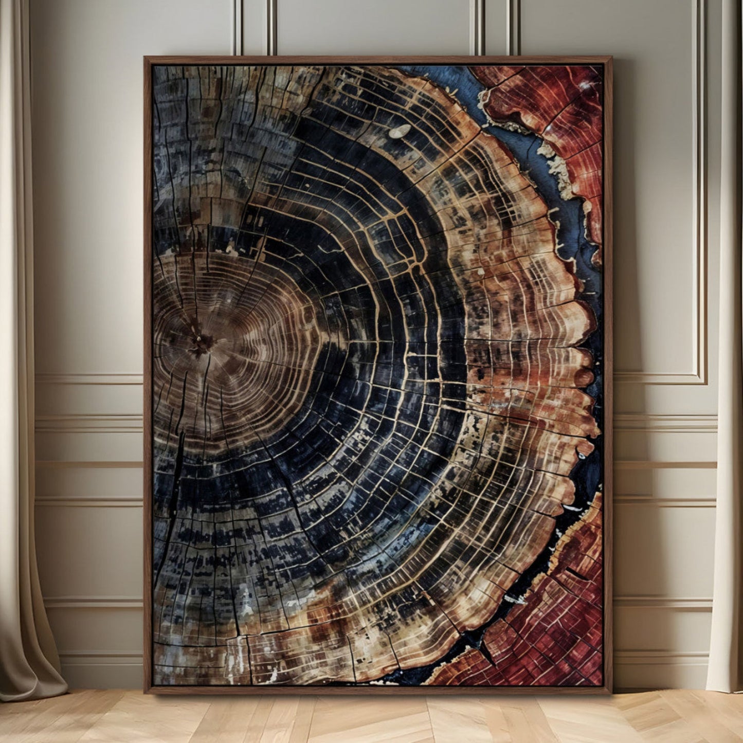 Tree Rings Wall Art Canvas Print – Framed Rustic Wood Scene